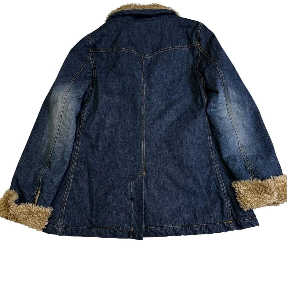 Abercrombie and Fitch Denim Barn Jacket Coat Size Large Sherpa Lined Pockets NEW - Picture 4 of 12